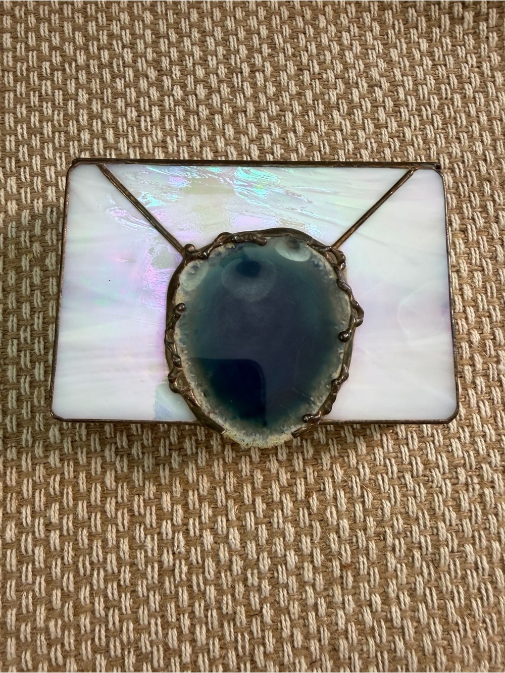 Blue Agate Stained Glass Jewelry Trinket Box Iridescent
